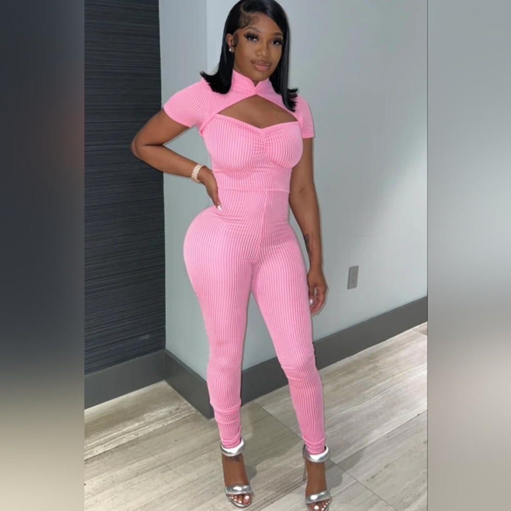 💗💖Cherish Women's Pink Ribbed Jumpsuit - Size S💕❣️